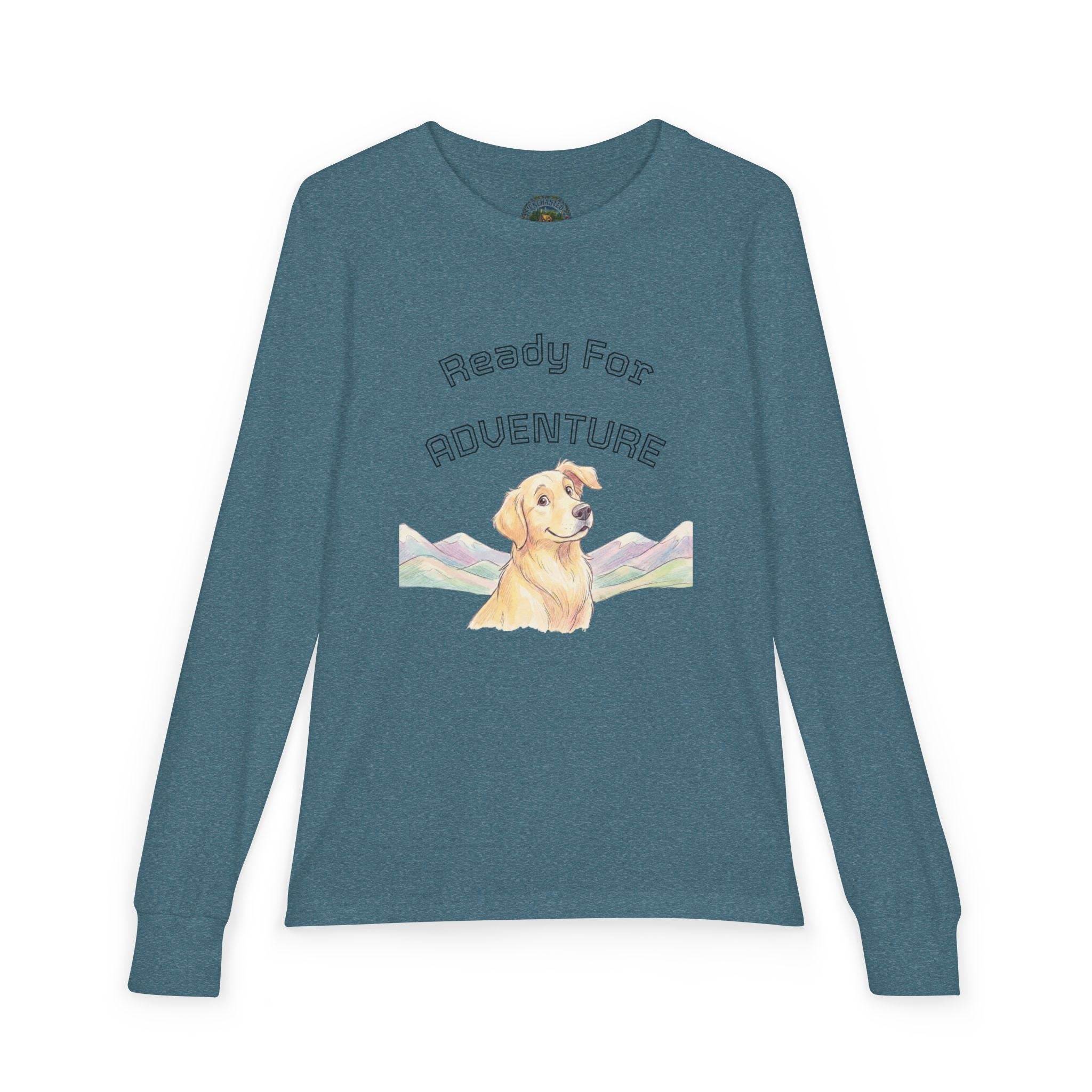 Youth Long Sleeve Tee — "Ready for Adventure" Golden Retriever Kids Shirt