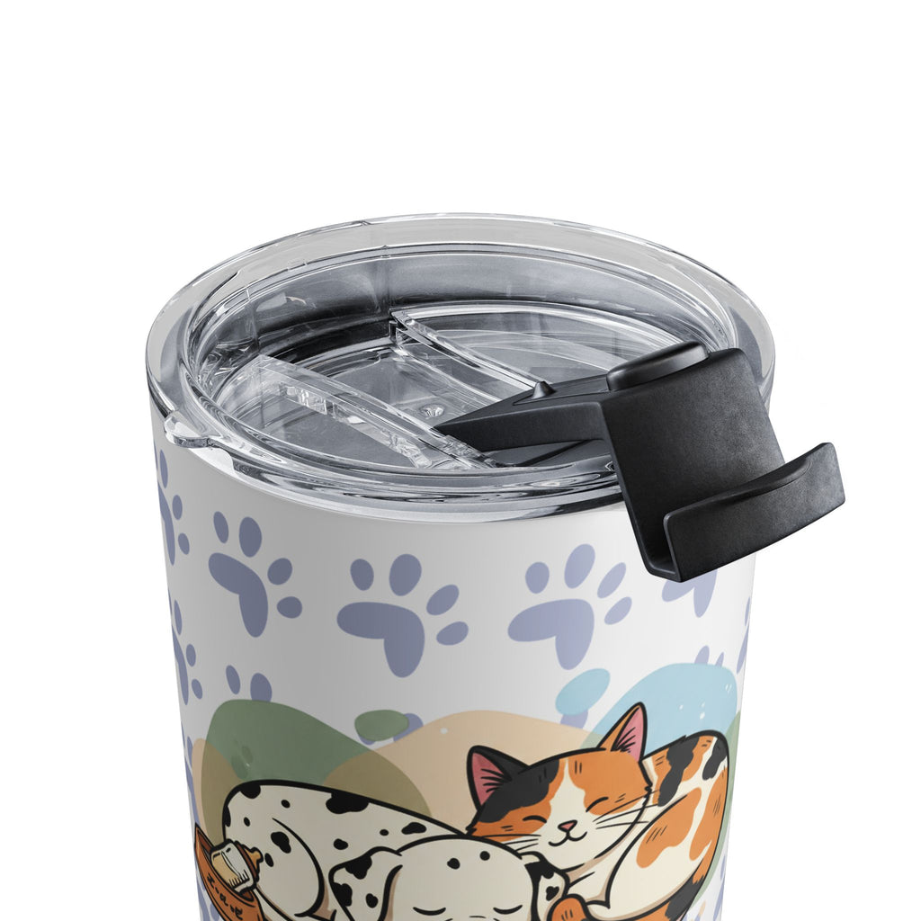 10oz Pet Paw Tumbler — Cute Sleeping Dog & Cat Design, Insulated Drink Cup for Pet Loving kids