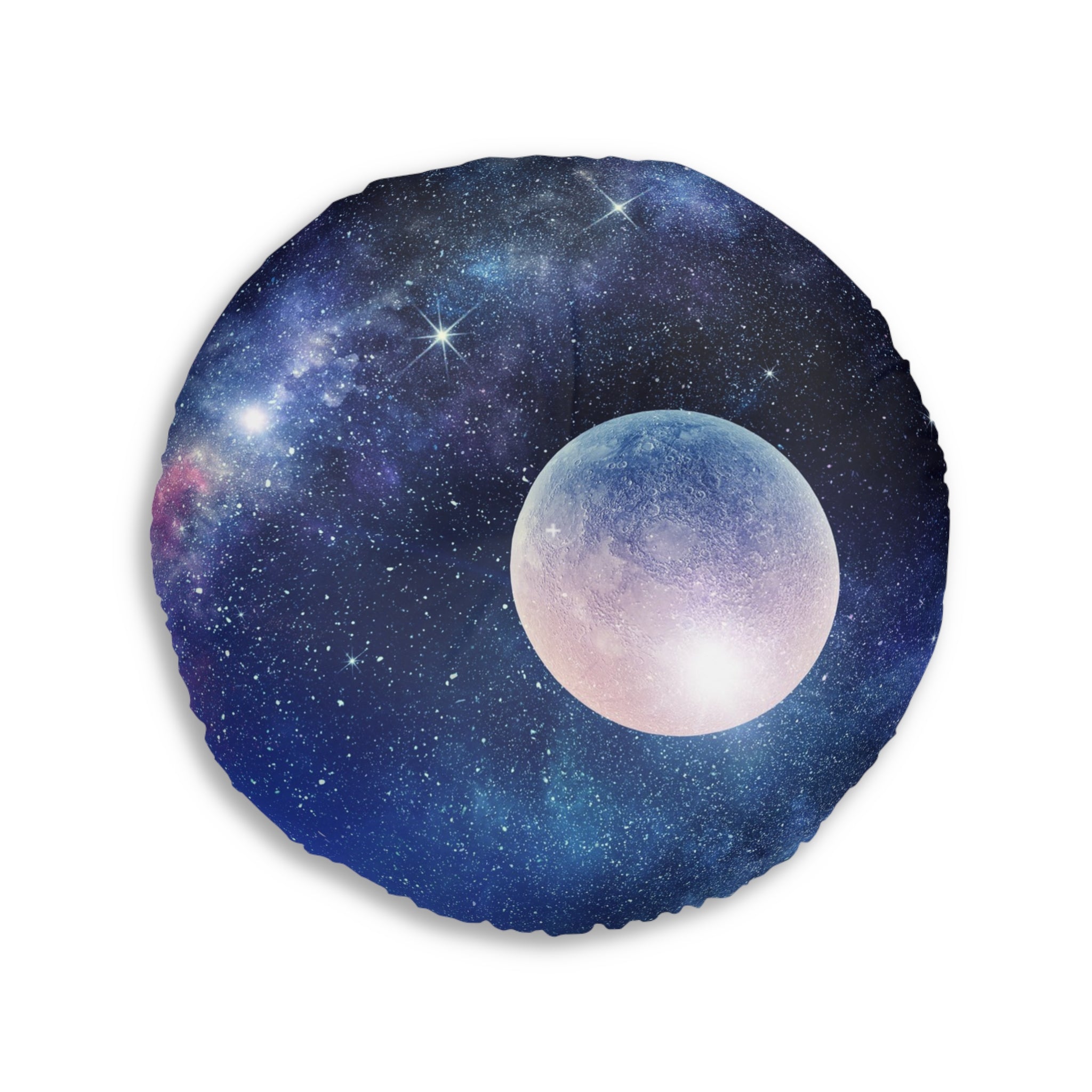 Round Tufted Floor Pillow — Starry Night Fox & Bunny Illustration