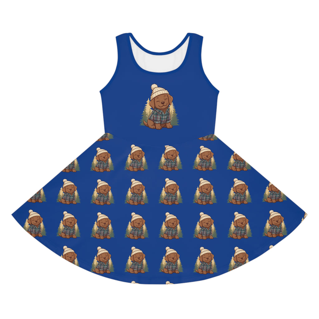 Girls' Sundress — Cozy puppy in Knit Hat All-Over Print