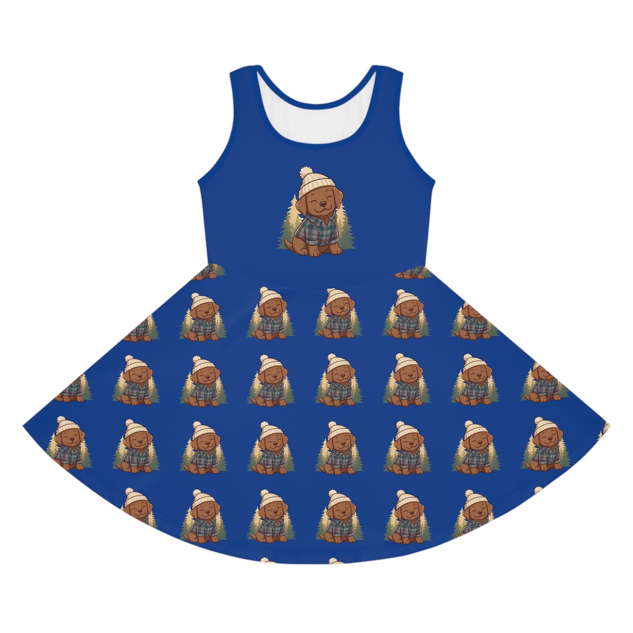 Girls' Sundress — Cozy puppy in Knit Hat All-Over Print