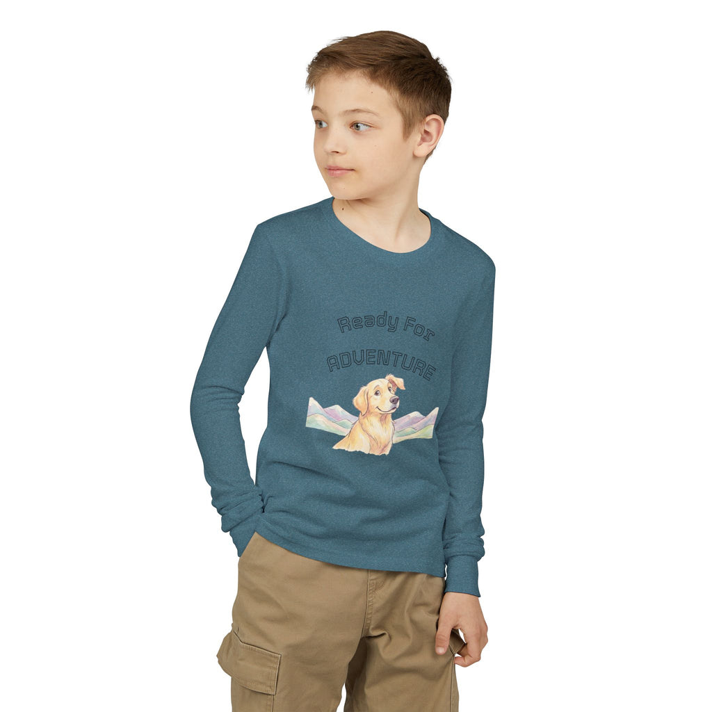 Youth Long Sleeve Tee — "Ready for Adventure" Golden Retriever Kids Shirt