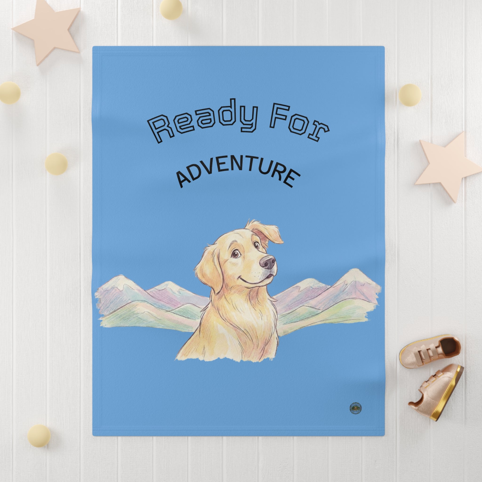 Ready For Adventure Baby Blanket — Golden Retriever Mountain Baby Throw