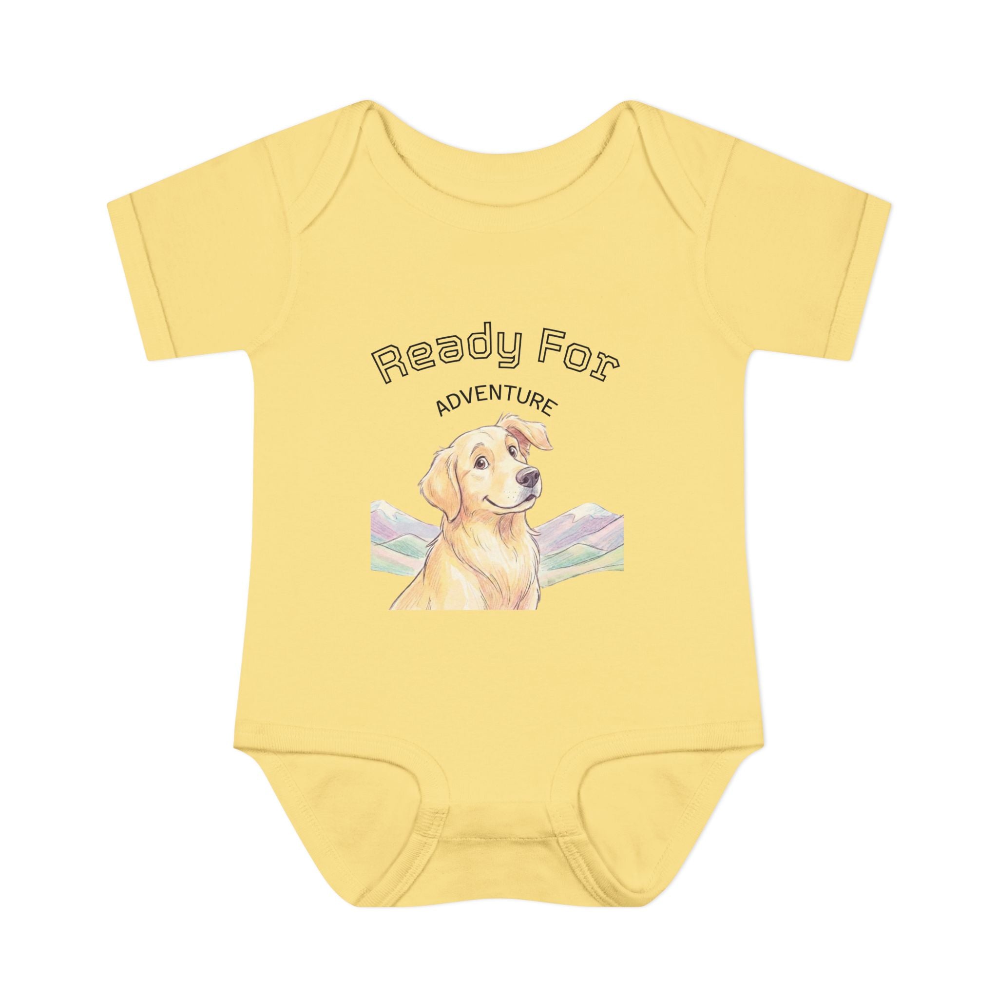 Ready for Adventure Baby Bodysuit — Golden Retriever Puppy Graphic Infant Onesie