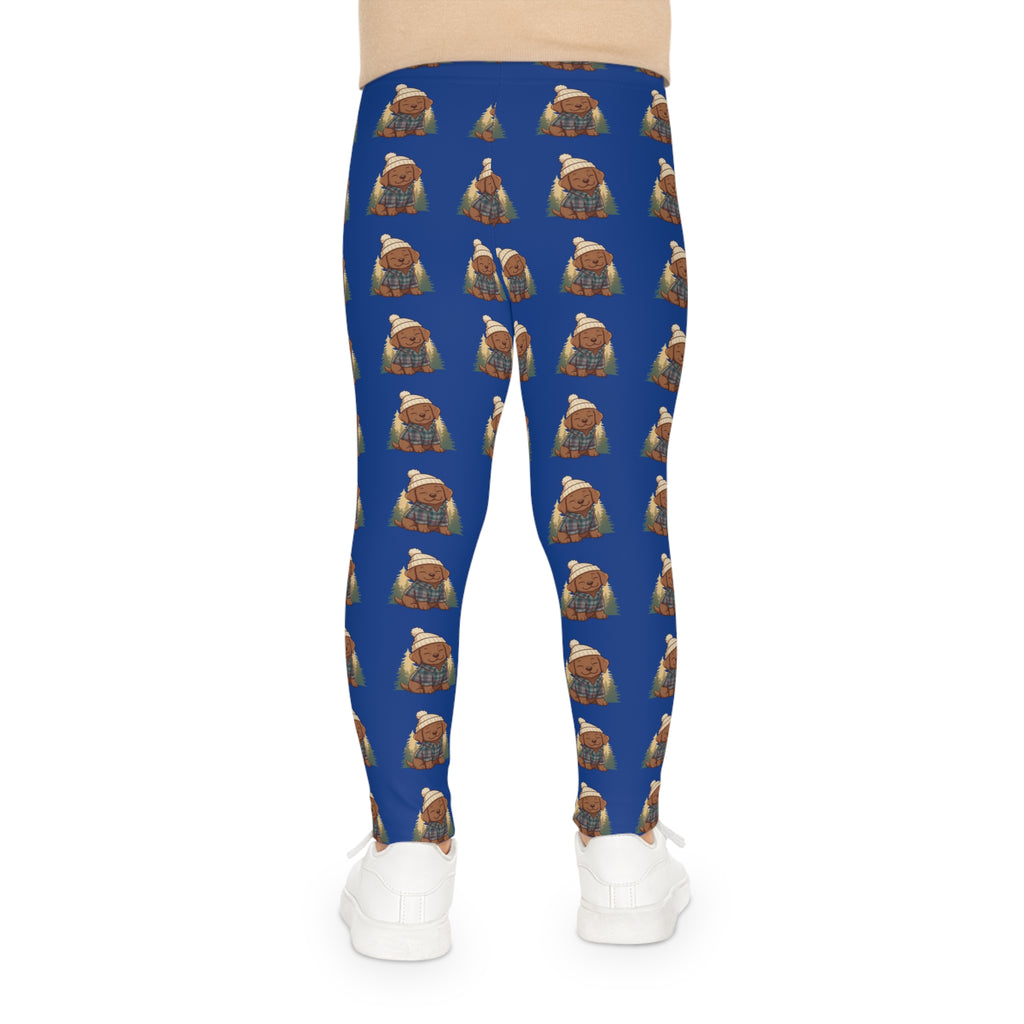 Kids PNW puppy Pattern Leggings – Blue Woodland Animal Print cozy