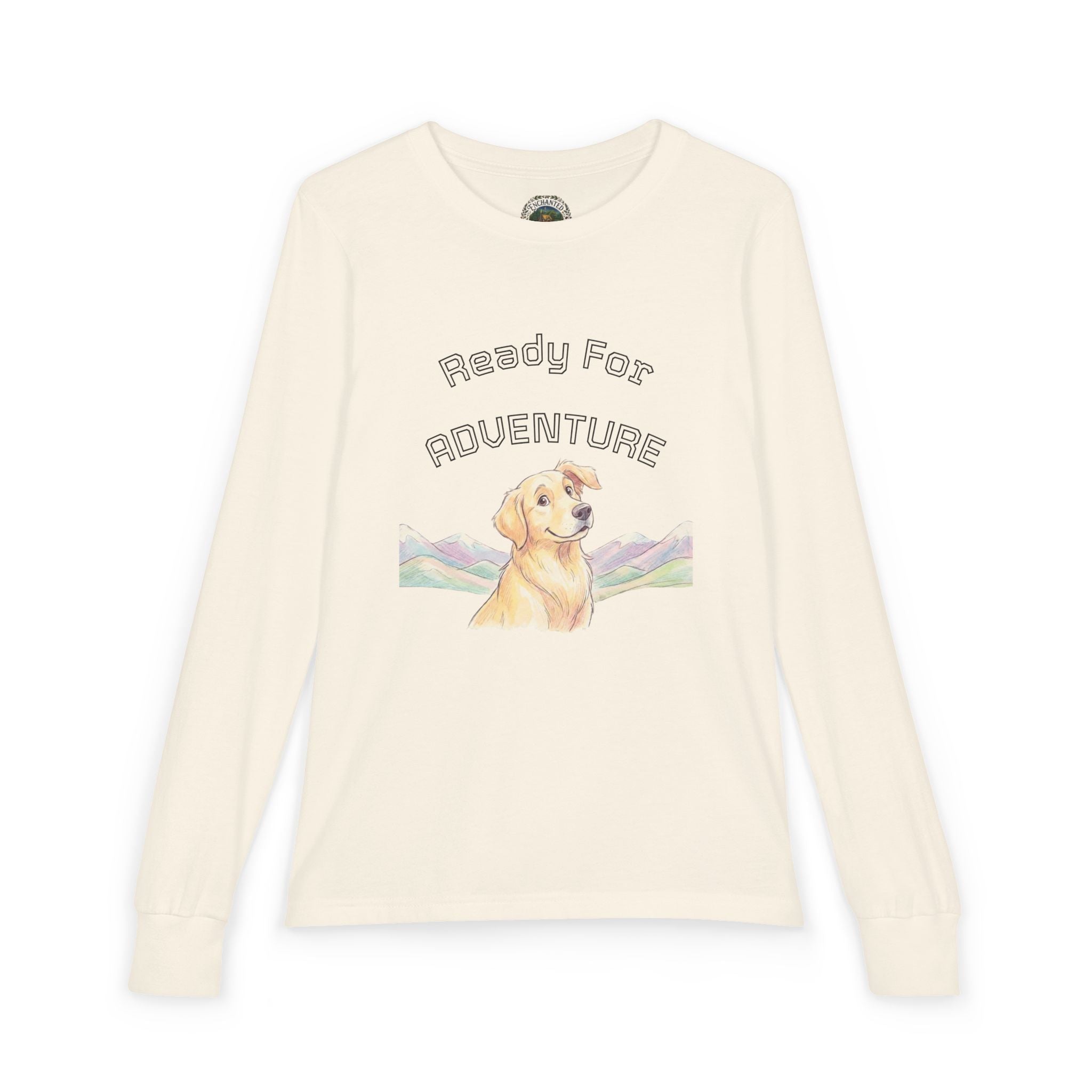 Youth Long Sleeve Tee — "Ready for Adventure" Golden Retriever Kids Shirt