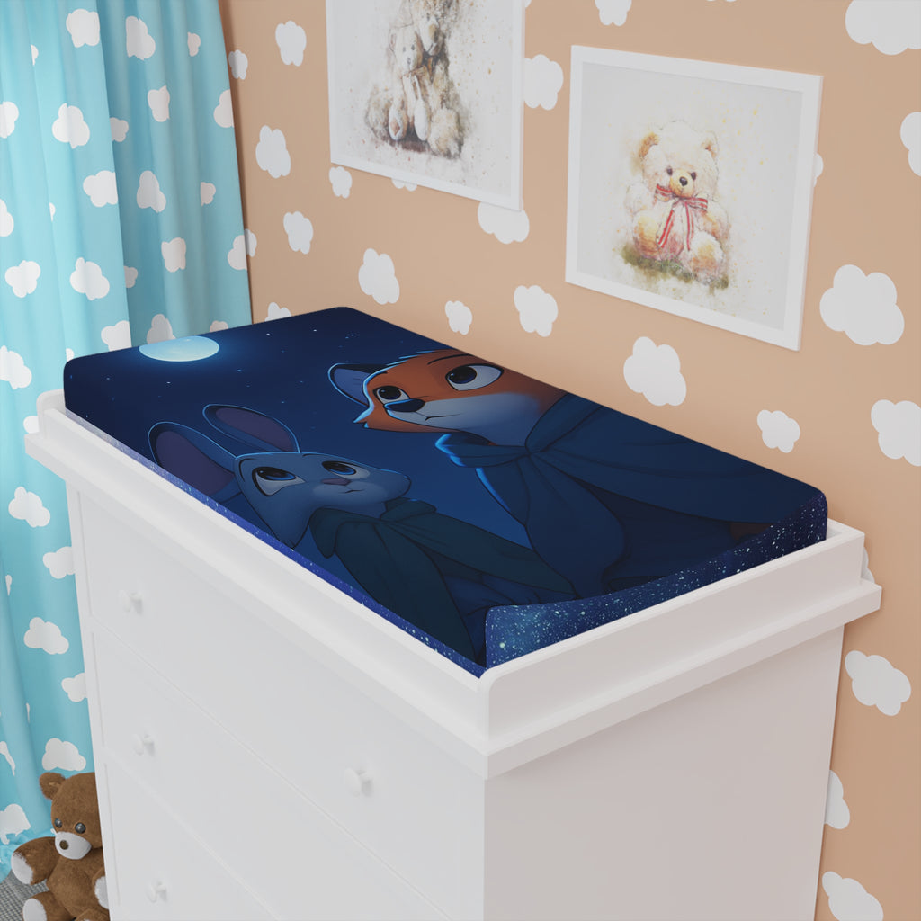 Baby Changing Pad Cover — Night Sky Fox & Bunny Illustration