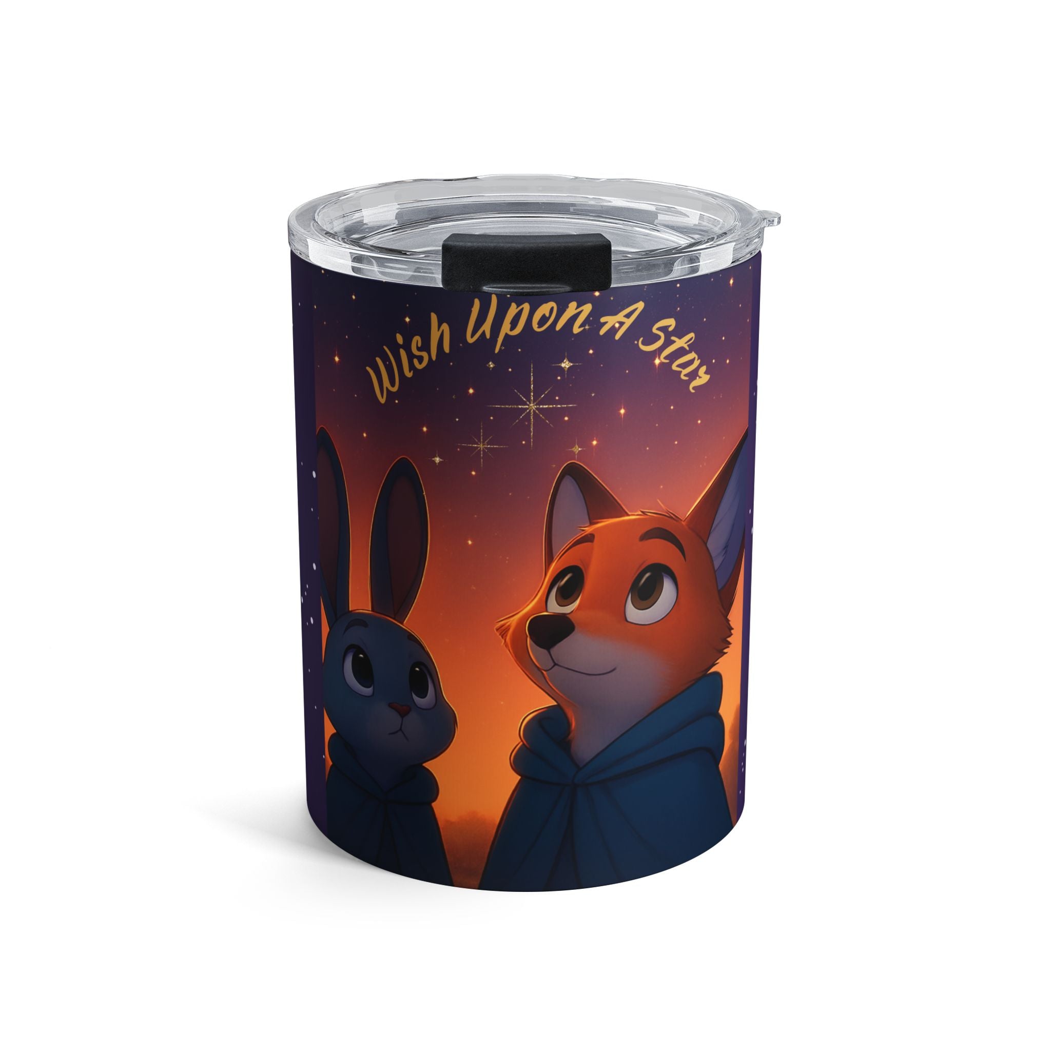 Wish Upon a Star 10oz Tumbler — Cute Fox & Bunny Night Sky Travel Mug