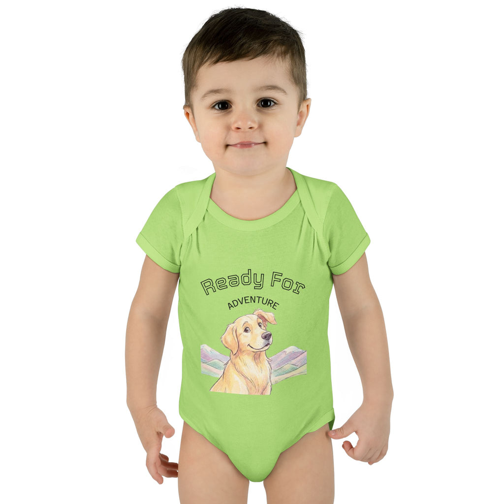 Ready for Adventure Baby Bodysuit — Golden Retriever Puppy Graphic Infant Onesie
