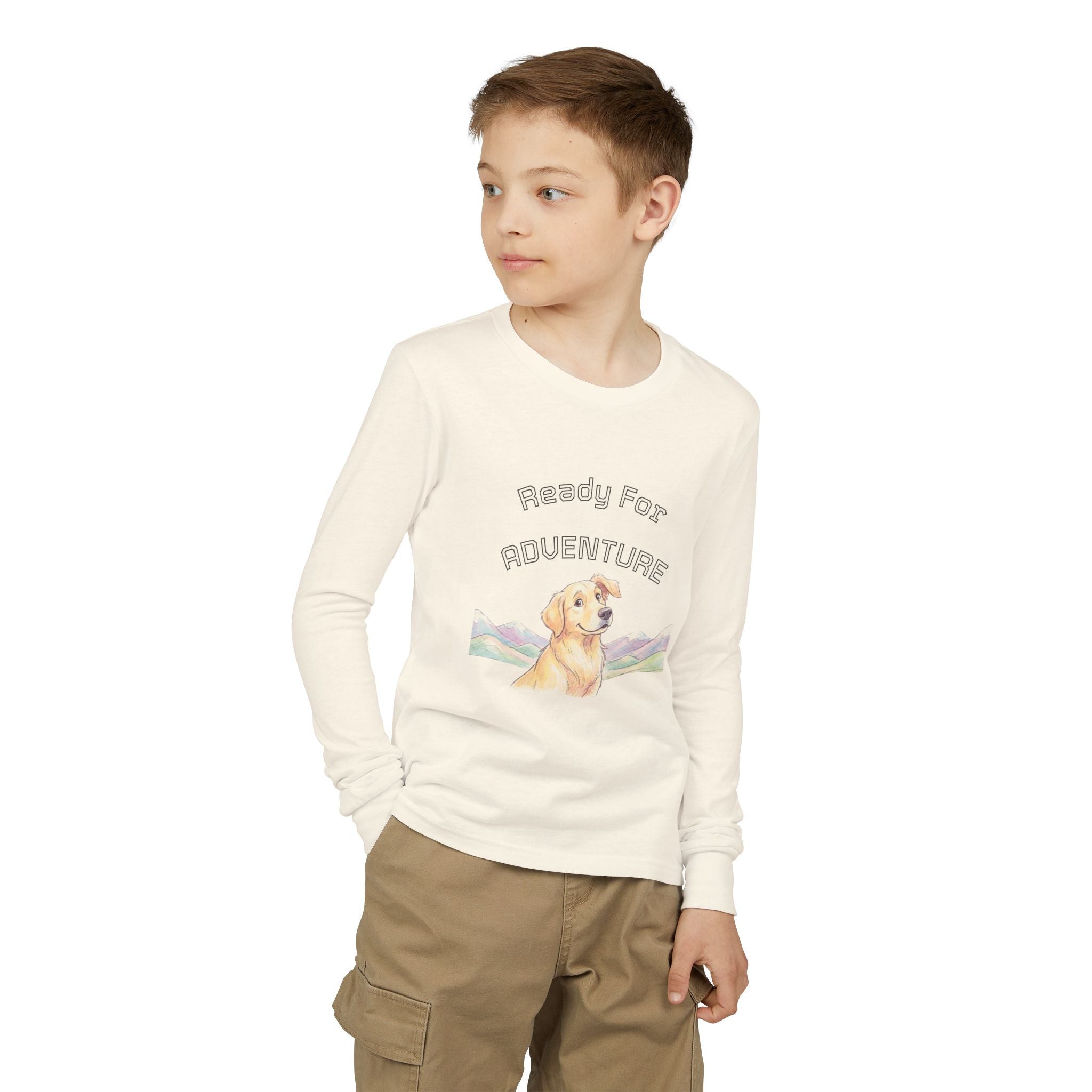 Youth Long Sleeve Tee — "Ready for Adventure" Golden Retriever Kids Shirt