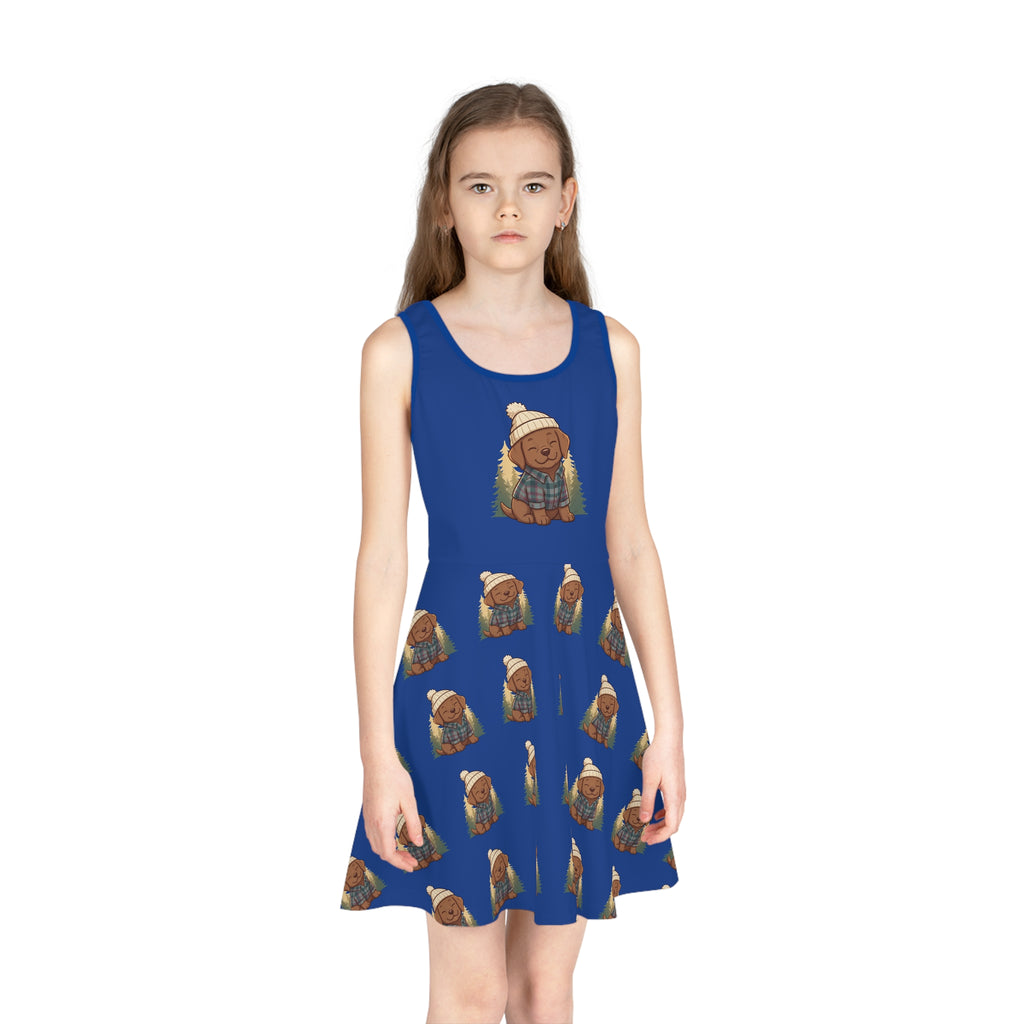 Girls' Sundress — Cozy puppy in Knit Hat All-Over Print
