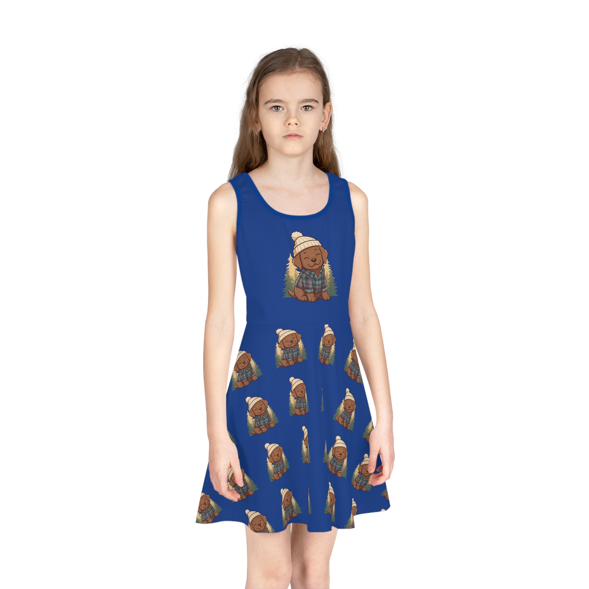 Girls' Sundress — Cozy puppy in Knit Hat All-Over Print