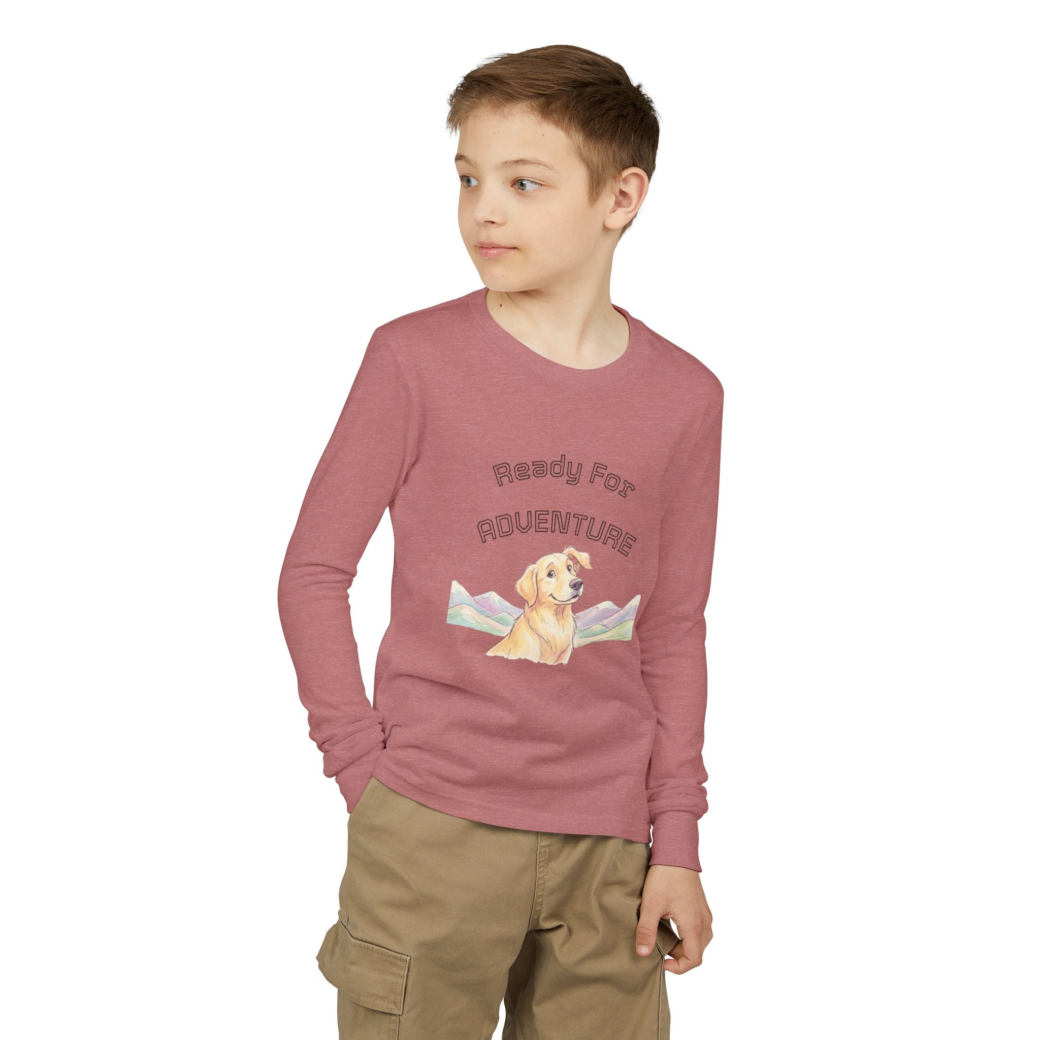 Youth Long Sleeve Tee — "Ready for Adventure" Golden Retriever Kids Shirt