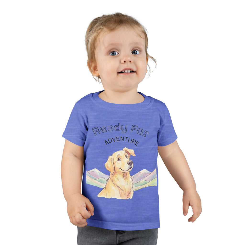 Toddler T-Shirt — Happy Yellow Labrador Puppy with Pastel Mountains