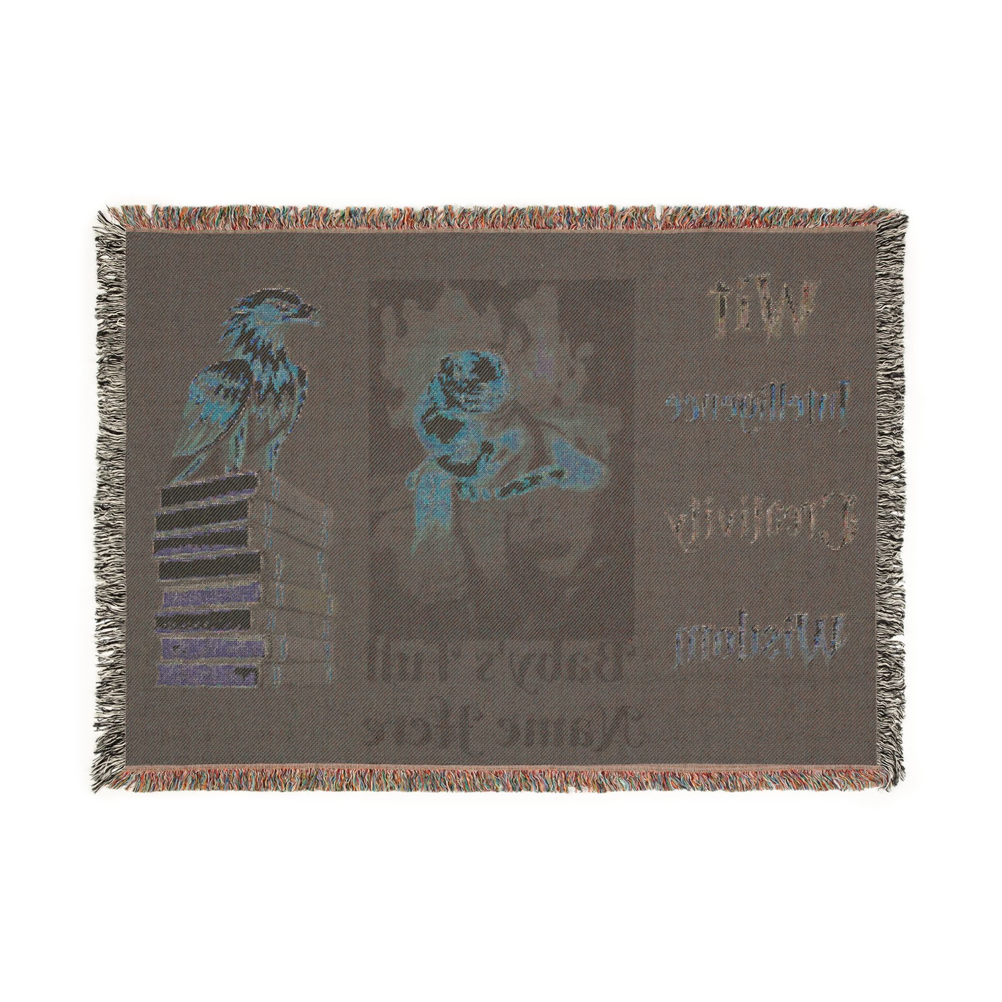 Woven Blanket - 'Wit Intelligence Creativity Wisdom' Library Raven Throw - customize photo and name