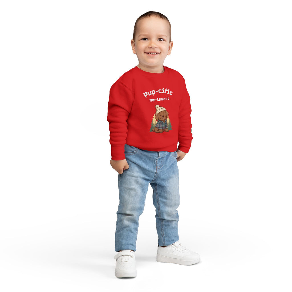 Pup-cific Northwest Toddler Sweatshirt — Cute Cozy Puppy Graphic
