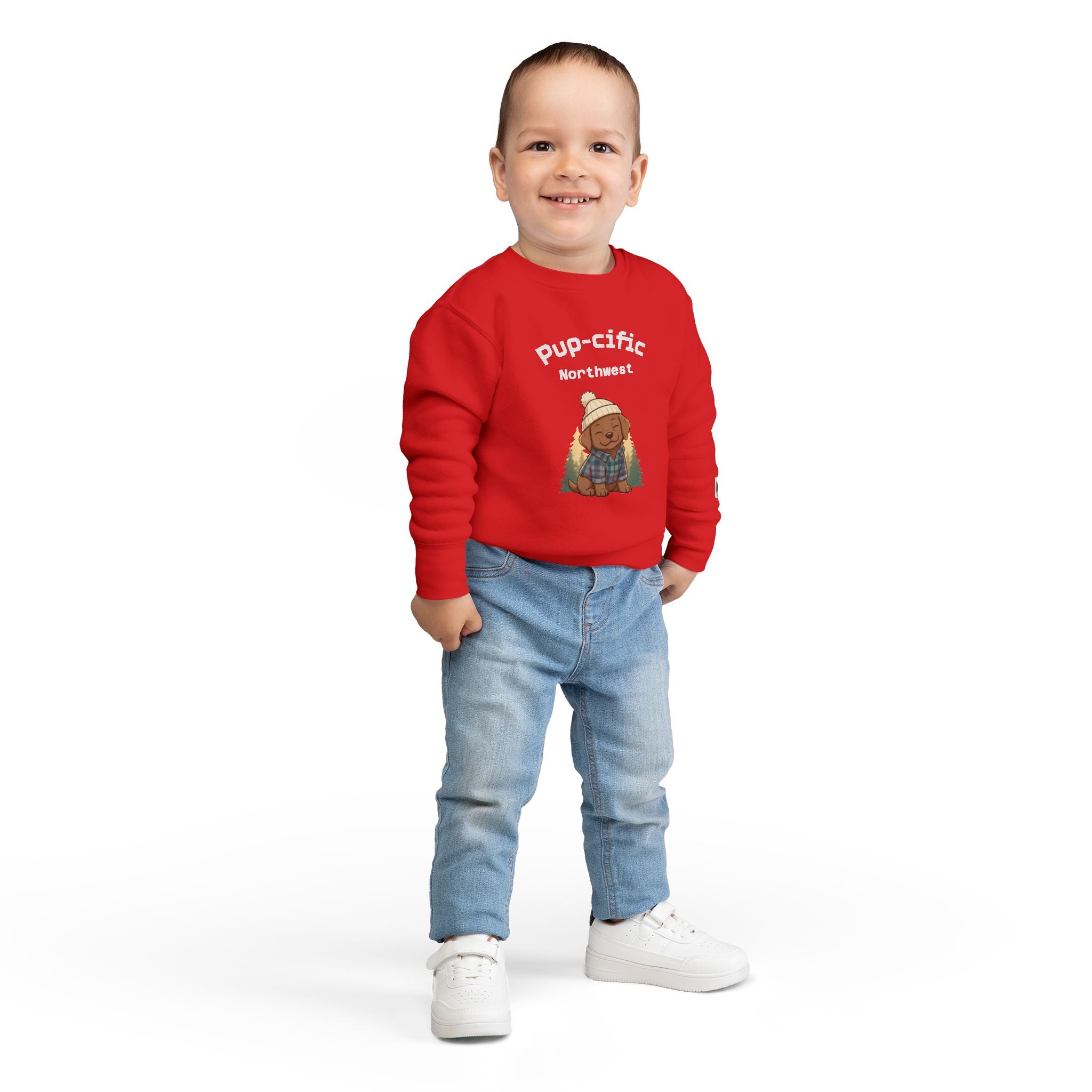 Pup-cific Northwest Toddler Sweatshirt — Cute Cozy Puppy Graphic