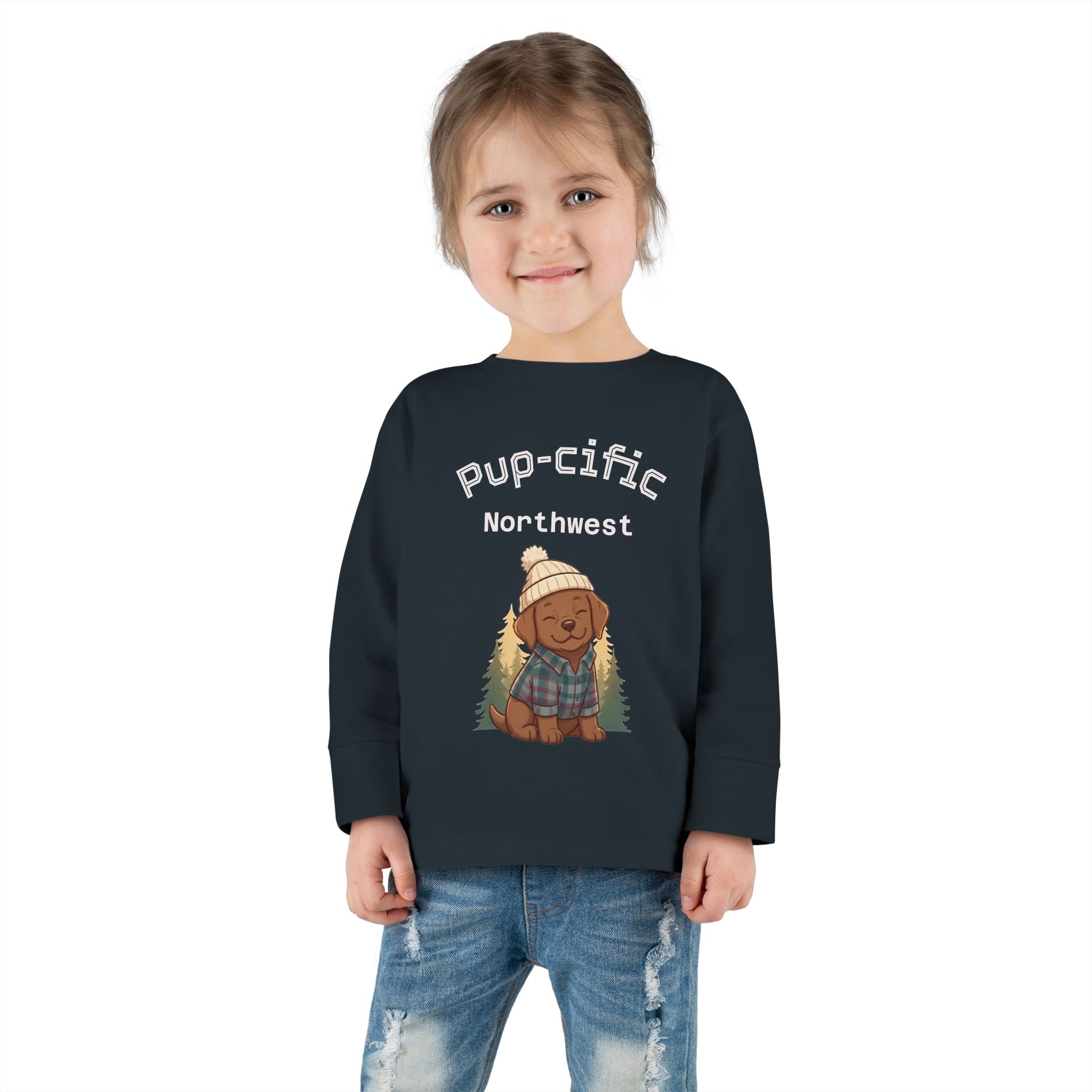 Toddler Long Sleeve Tee - Pup-cific Northwest Cozy puppy