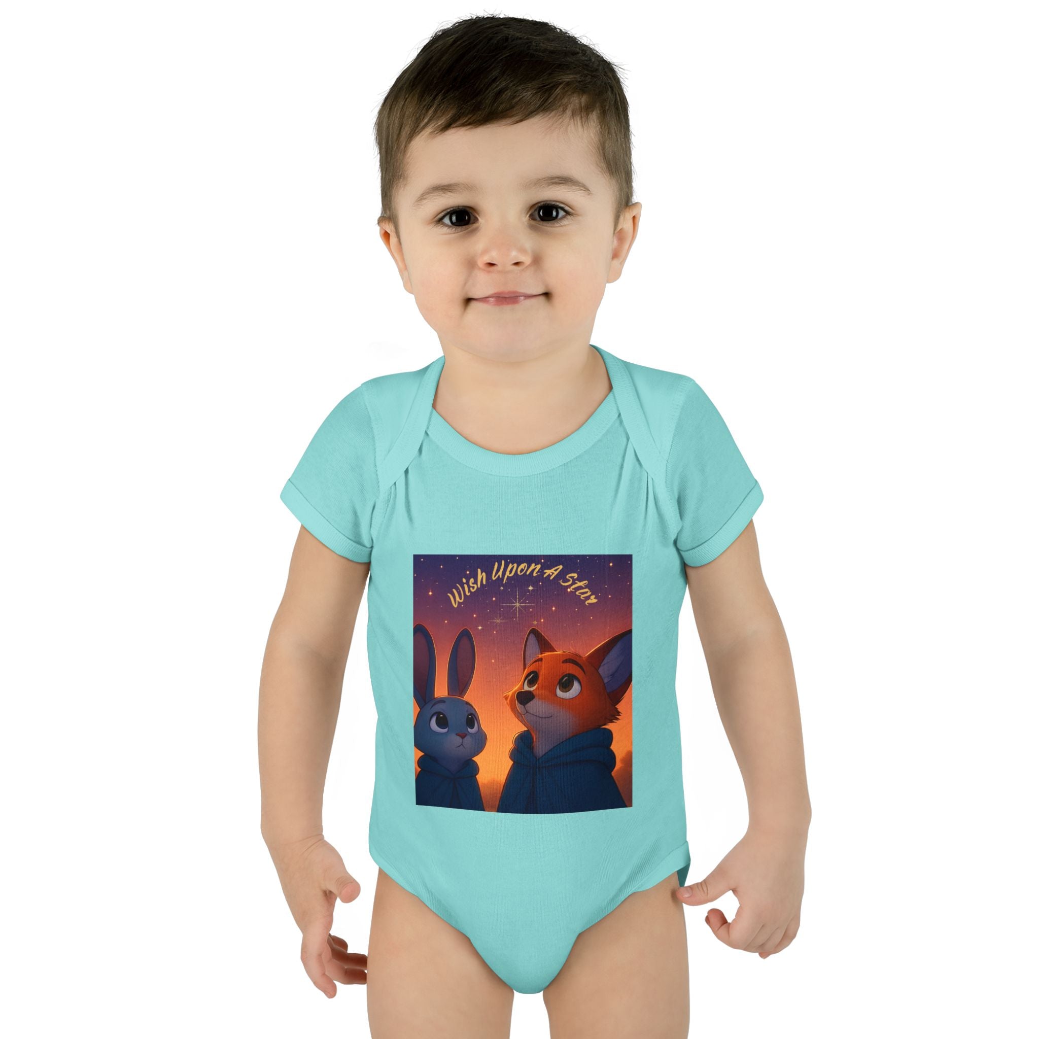 Baby Bodysuit - 'Wish Upon a Star' Fox & Bunny Night Sky Infant Onesie