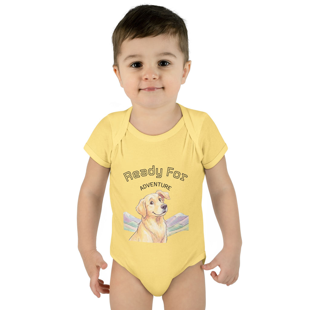 Ready for Adventure Baby Bodysuit — Golden Retriever Puppy Graphic Infant Onesie