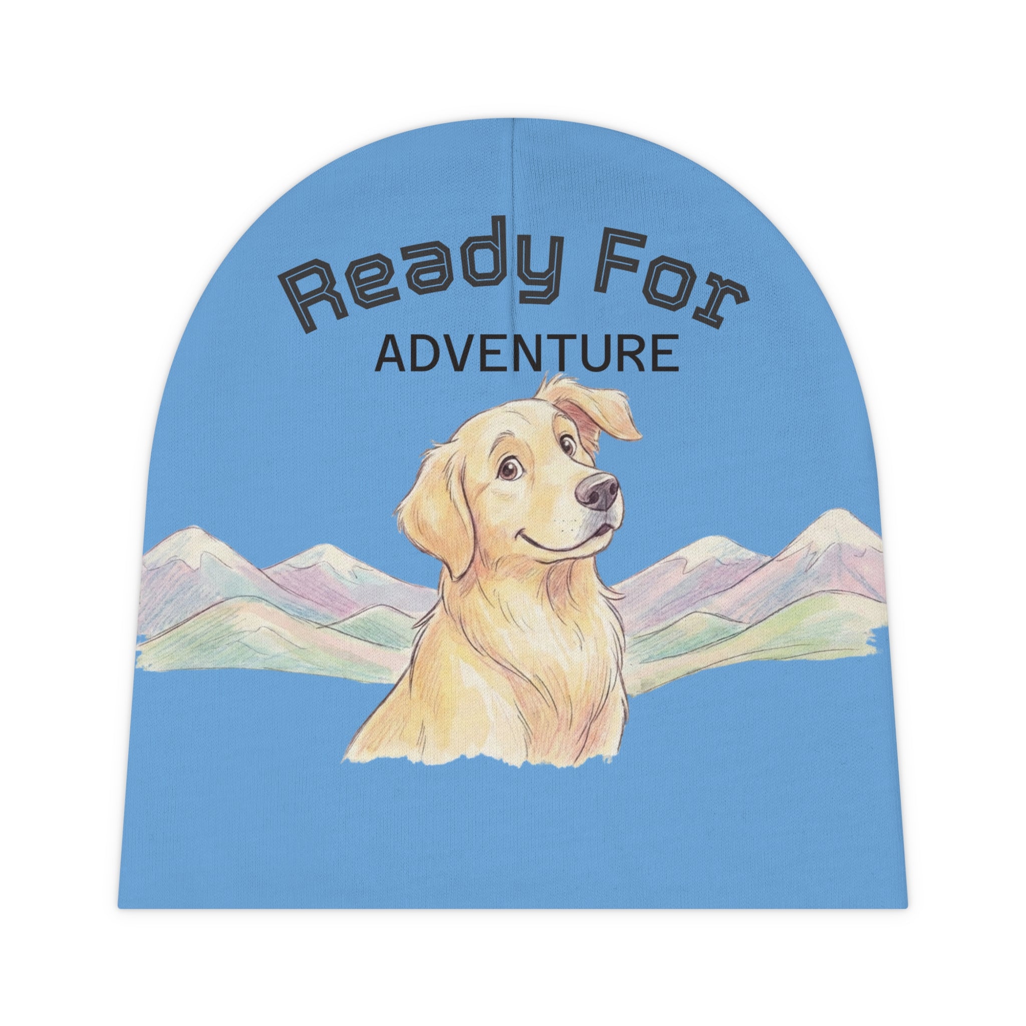 Baby Beanie — "Ready for Adventure" Golden Retriever Mountain Infant Hat