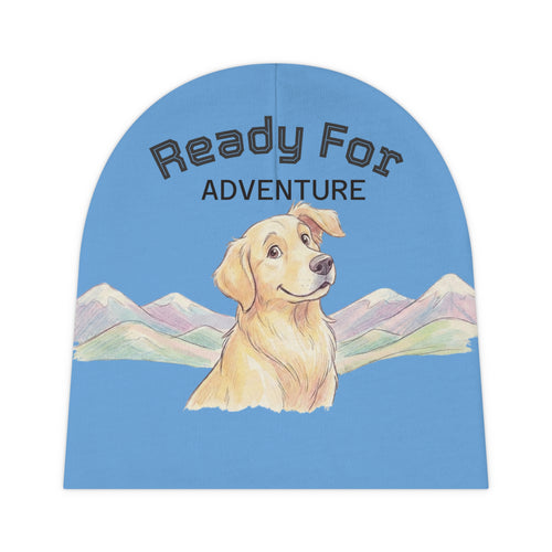 Baby Beanie — "Ready for Adventure" Golden Retriever Mountain Infant Hat