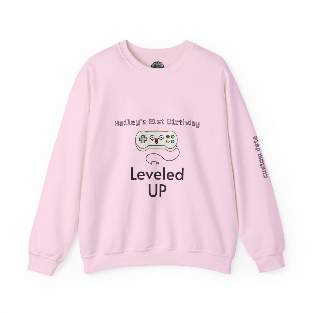 Leveled Up Gamer Crewneck Sweatshirt — Personalized "Leveled UP" Birthday Design